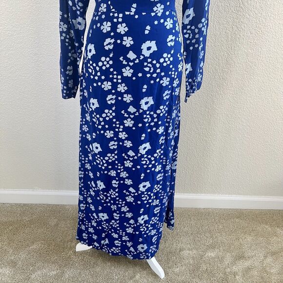 Batik Keris Dress Sz Medium Kaftan Royal Blue Floral Print Tie Waist Wax Process - Picture 3 of 15